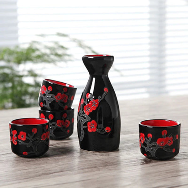 Japanese-theme Sakura Blossom Ceramic Sake Set 5-Piece Cup Collection