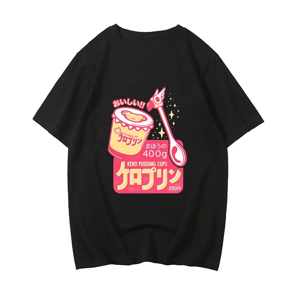 kawaiies-softtoys-plushies-kawaii-plush-Anime Kero Pudding Cups Cardcaptor Sakura Unisex Tee Tops Black S 