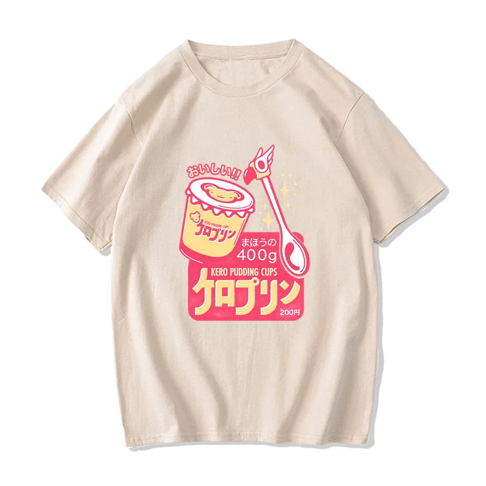 kawaiies-softtoys-plushies-kawaii-plush-Anime Kero Pudding Cups Cardcaptor Sakura Unisex Tee Tops Cream S 