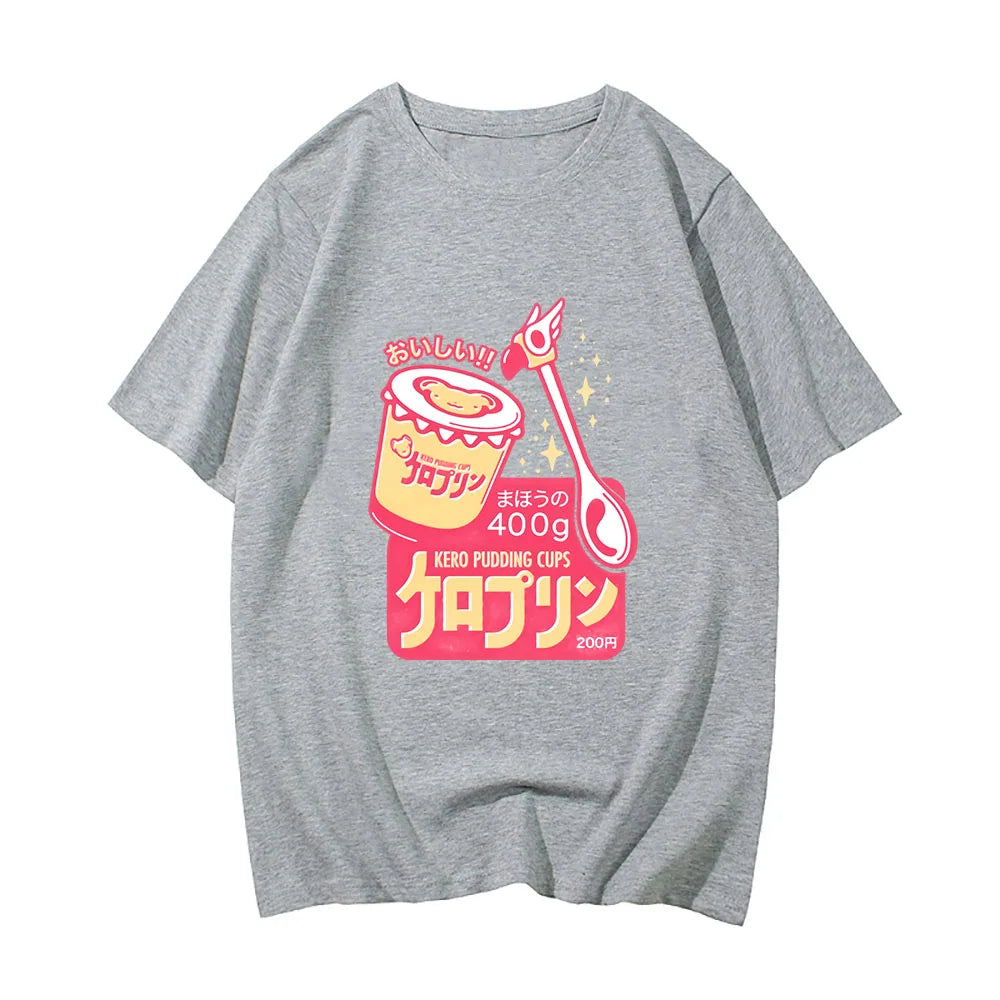 kawaiies-softtoys-plushies-kawaii-plush-Anime Kero Pudding Cups Cardcaptor Sakura Unisex Tee Tops Gray S 