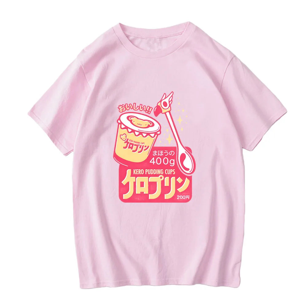 kawaiies-softtoys-plushies-kawaii-plush-Anime Kero Pudding Cups Cardcaptor Sakura Unisex Tee Tops Pink S 