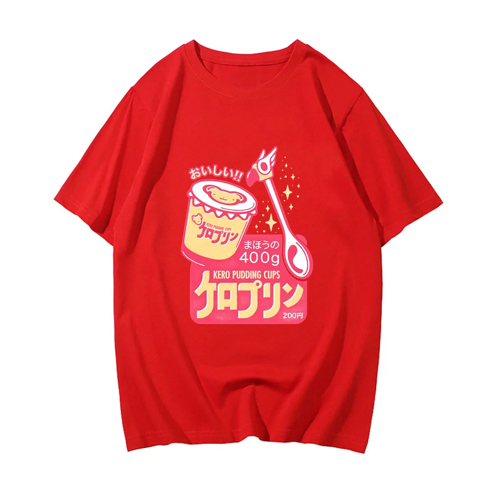 kawaiies-softtoys-plushies-kawaii-plush-Anime Kero Pudding Cups Cardcaptor Sakura Unisex Tee Tops Red S 