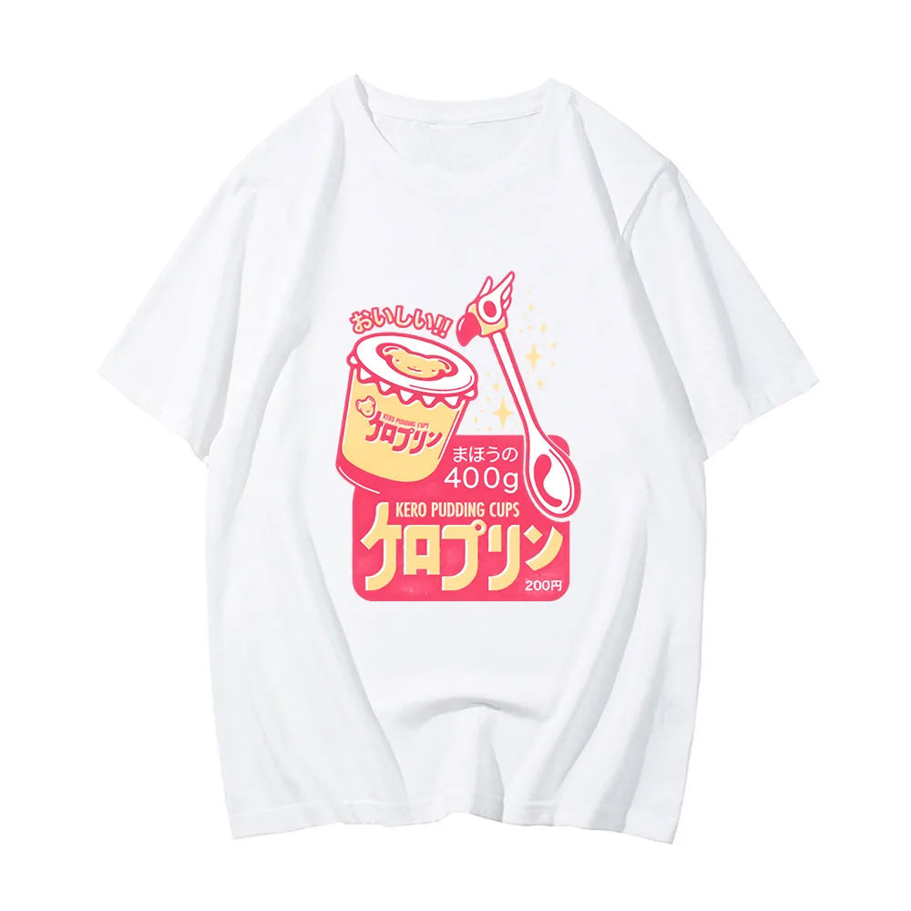 kawaiies-softtoys-plushies-kawaii-plush-Anime Kero Pudding Cups Cardcaptor Sakura Unisex Tee Tops White S 