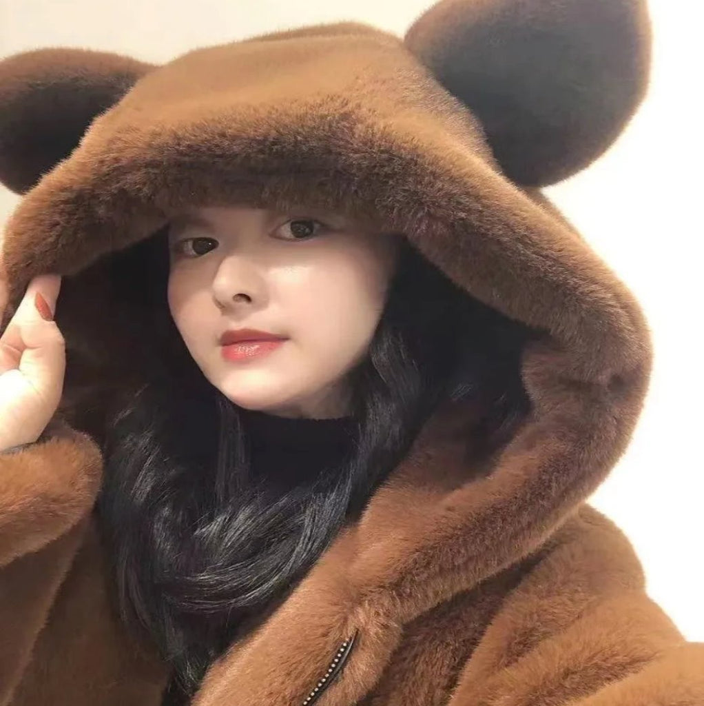 kawaiies-softtoys-plushies-kawaii-plush-Bear Soft Faux Fur Hooded Coat Jacket 