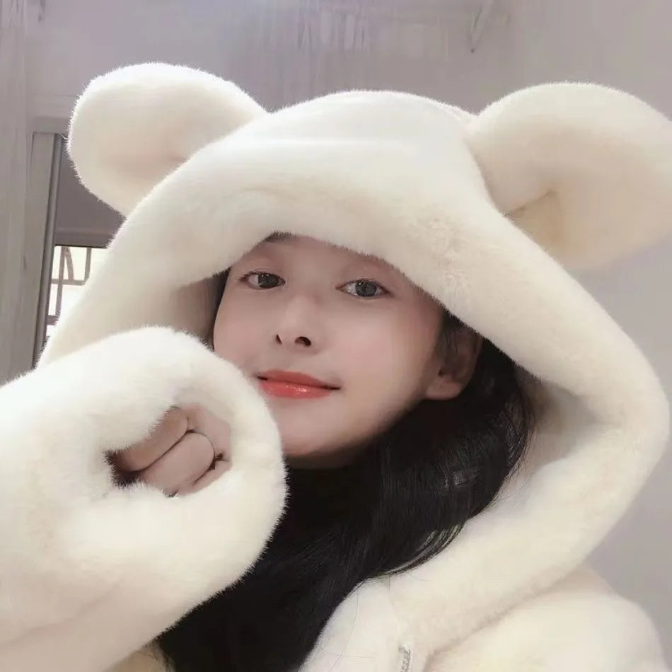 kawaiies-softtoys-plushies-kawaii-plush-Bear Soft Faux Fur Hooded Coat Jacket 