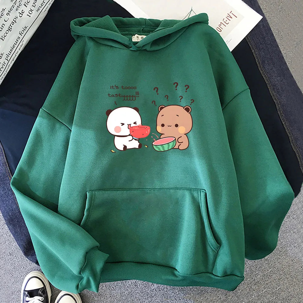 kawaiies-softtoys-plushies-kawaii-plush-Bears eating Watermelon Unisex Hoodie Apparel Dark Green XXXL 