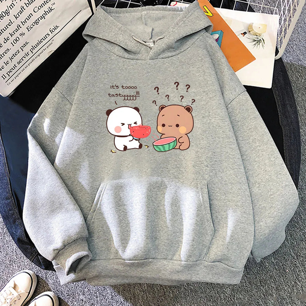 kawaiies-softtoys-plushies-kawaii-plush-Bears eating Watermelon Unisex Hoodie Apparel Gray L 