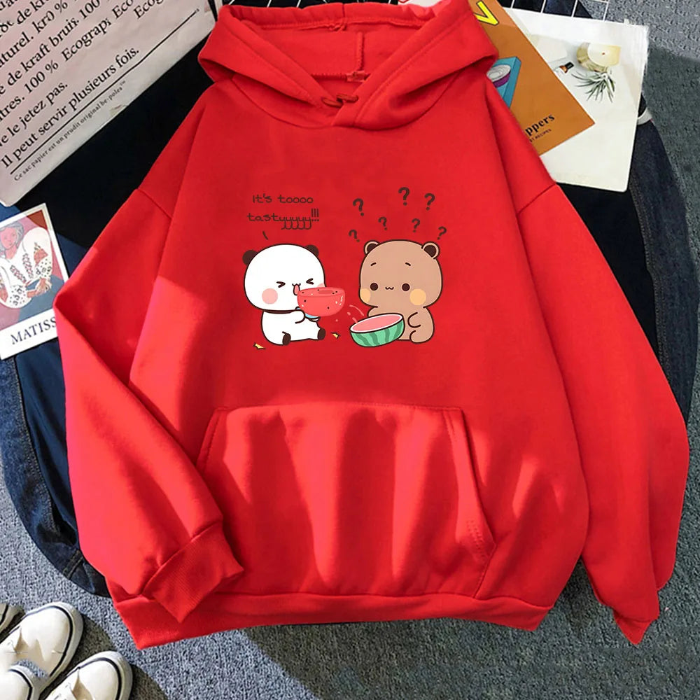 kawaiies-softtoys-plushies-kawaii-plush-Bears eating Watermelon Unisex Hoodie Apparel Red XS 