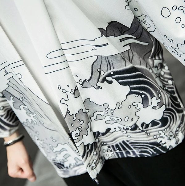 kawaiies-softtoys-plushies-kawaii-plush-Black White Dragon Wave Unisex Kimono Top Kimono 