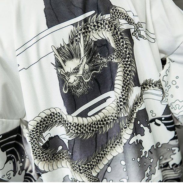 kawaiies-softtoys-plushies-kawaii-plush-Black White Dragon Wave Unisex Kimono Top Kimono 