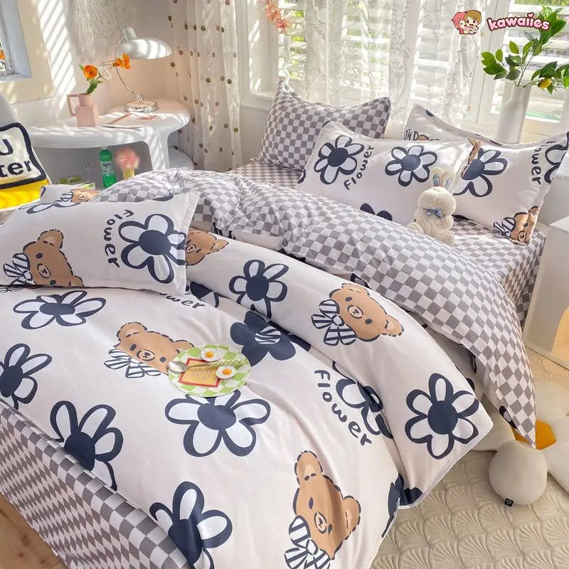 kawaiies-softtoys-plushies-kawaii-plush-Blue Checked Bear Orange Dog Bedding Sets Bedding Sets 