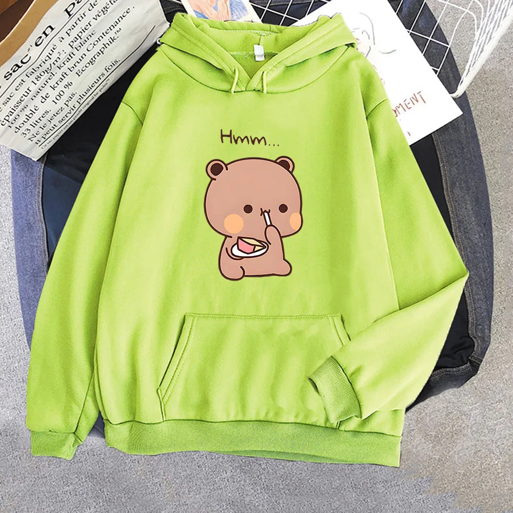 kawaiies-softtoys-plushies-kawaii-plush-Boba the Brown Bear Munching Cake Unisex Hoodies Apparel Lime XS 