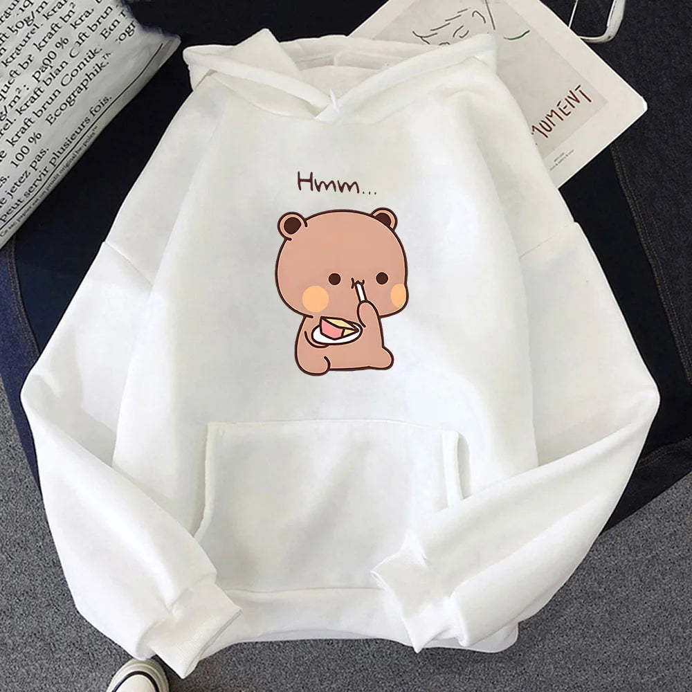 kawaiies-softtoys-plushies-kawaii-plush-Boba the Brown Bear Munching Cake Unisex Hoodies Apparel White XS 