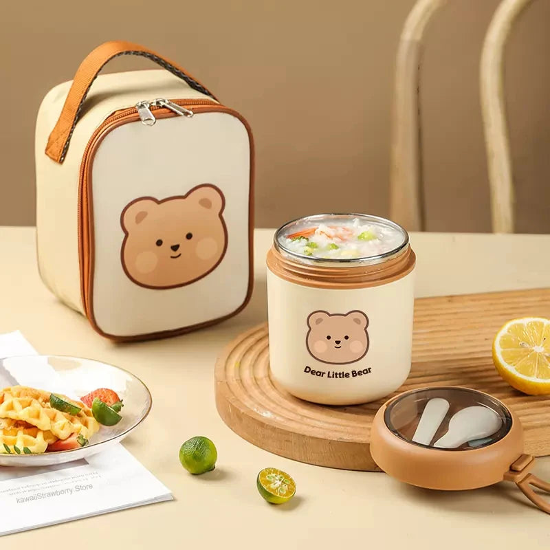 kawaiies-softtoys-plushies-kawaii-plush-Brown Bear Lunch Bag and Stainless Steel Thermal Bento Box Home Decor 