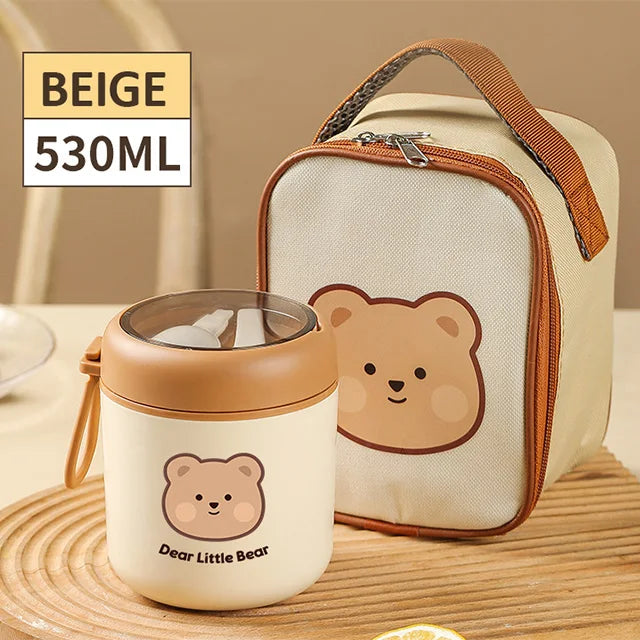 kawaiies-softtoys-plushies-kawaii-plush-Brown Bear Lunch Bag and Stainless Steel Thermal Bento Box Home Decor Thermal Bento Box with Lunch Bag 