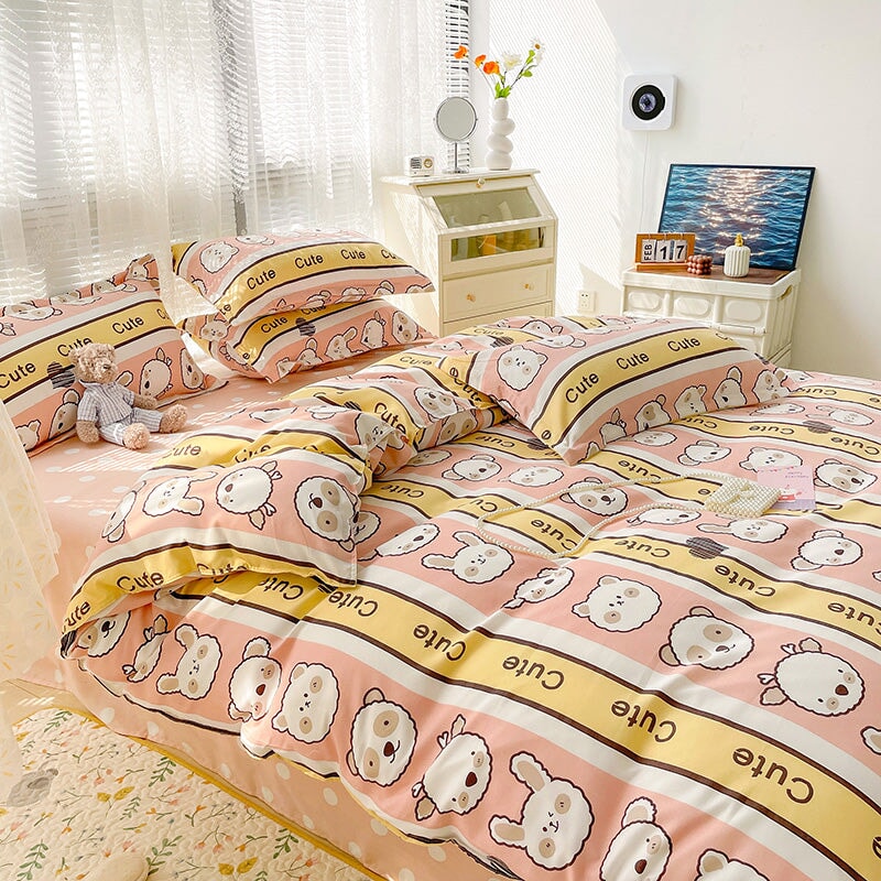 Cute White Bears Blue Orange 120gsm Polyester Bedding Sets – Kawaiies