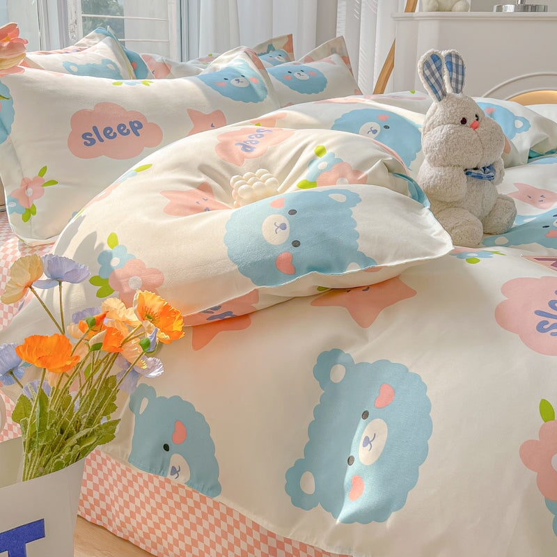 Cute White Bears Blue Orange 120gsm Polyester Bedding Sets – Kawaiies