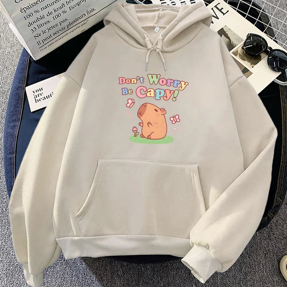 kawaiies-softtoys-plushies-kawaii-plush-Capybara Don't Worry Be Capy Unisex Hoodie Apparel Cream XL 