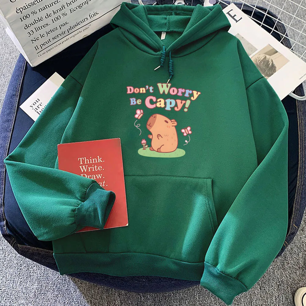 kawaiies-softtoys-plushies-kawaii-plush-Capybara Don't Worry Be Capy Unisex Hoodie Apparel Dark Green XXL 