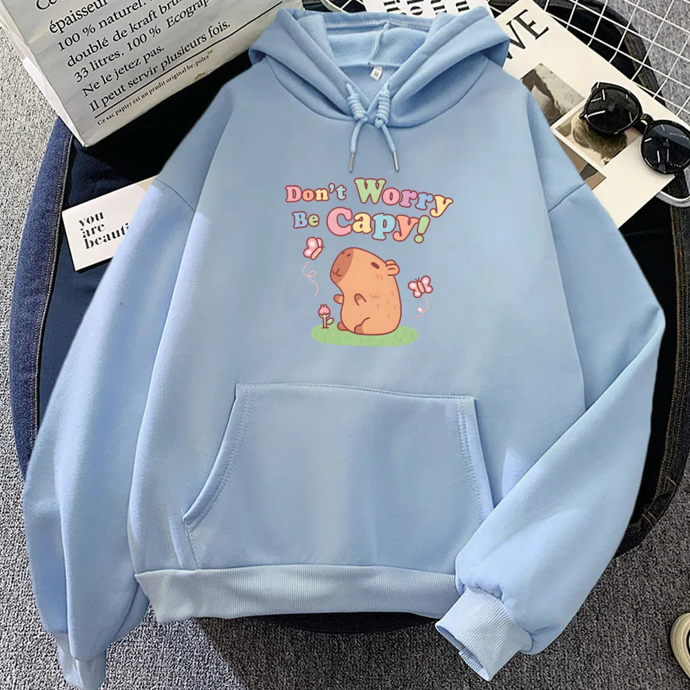 kawaiies-softtoys-plushies-kawaii-plush-Capybara Don't Worry Be Capy Unisex Hoodie Apparel Light Blue XL 