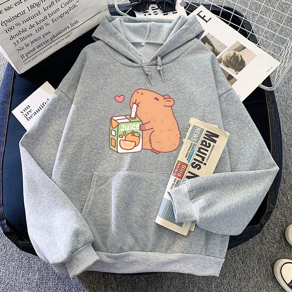 kawaiies-softtoys-plushies-kawaii-plush-Capybara Drinking Orange Juice Unisex Hoodie Apparel Gray XL 