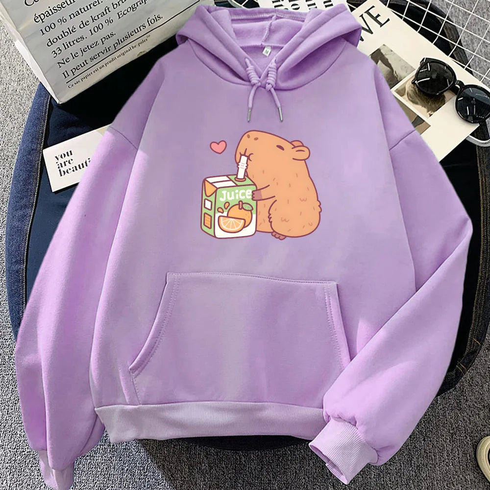 kawaiies-softtoys-plushies-kawaii-plush-Capybara Drinking Orange Juice Unisex Hoodie Apparel Light Purple XXXL 