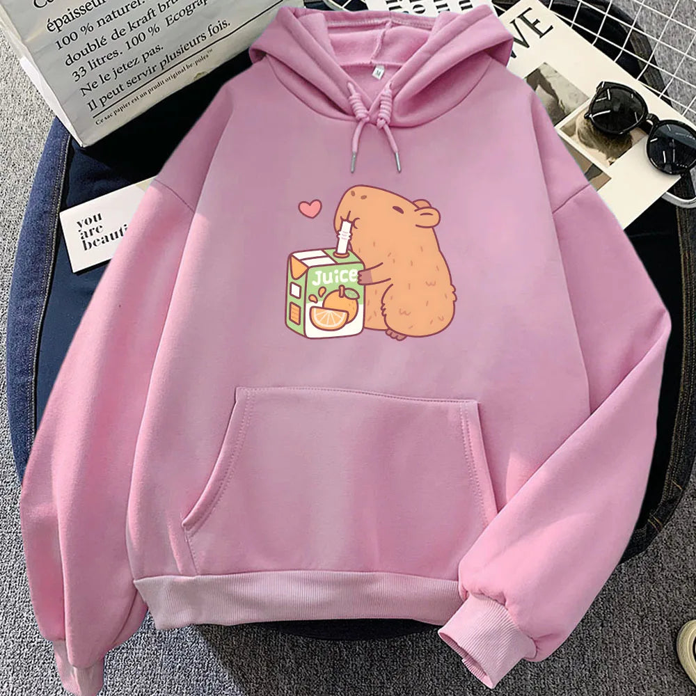 kawaiies-softtoys-plushies-kawaii-plush-Capybara Drinking Orange Juice Unisex Hoodie Apparel Pink XS 