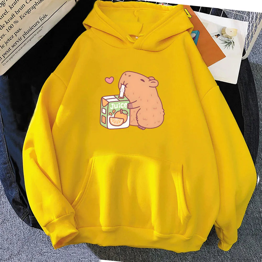 kawaiies-softtoys-plushies-kawaii-plush-Capybara Drinking Orange Juice Unisex Hoodie Apparel Yellow XXL 