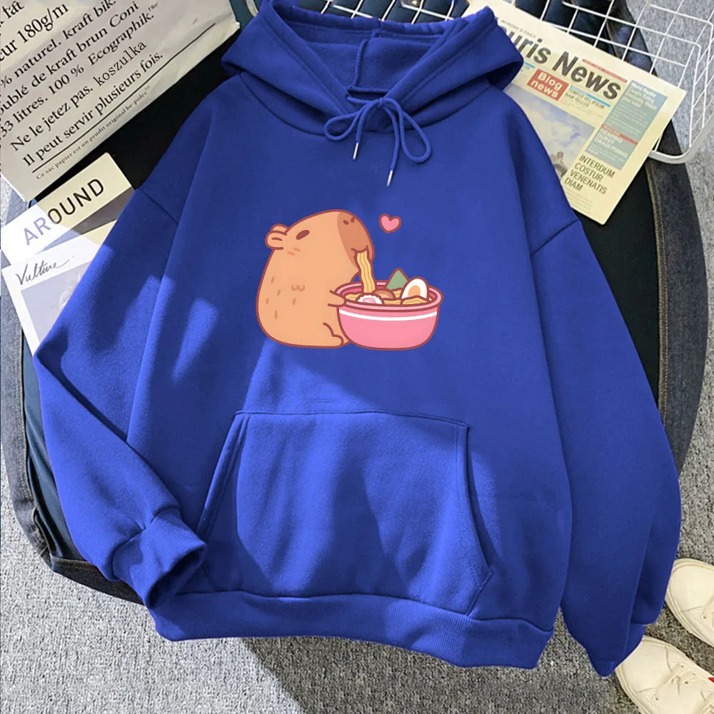 kawaiies-softtoys-plushies-kawaii-plush-Capybara Eating Ramen Unisex Hoodie Apparel Dark Blue XXXL 