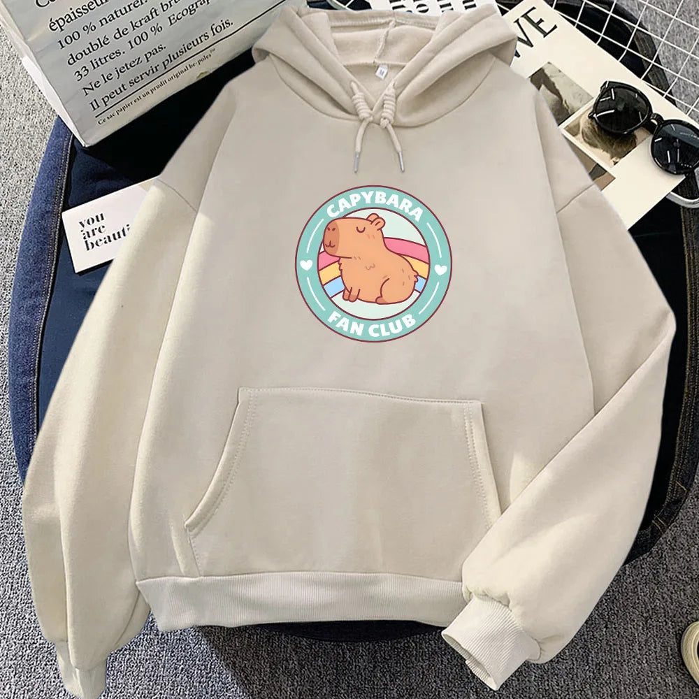 kawaiies-softtoys-plushies-kawaii-plush-Capybara Fan Club Unisex Hoodie Apparel Cream XS 