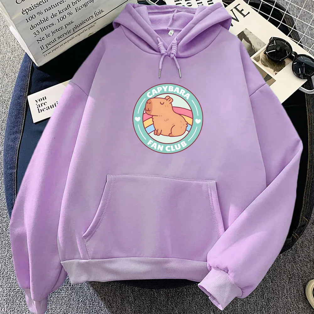 kawaiies-softtoys-plushies-kawaii-plush-Capybara Fan Club Unisex Hoodie Apparel Light Purple XS 