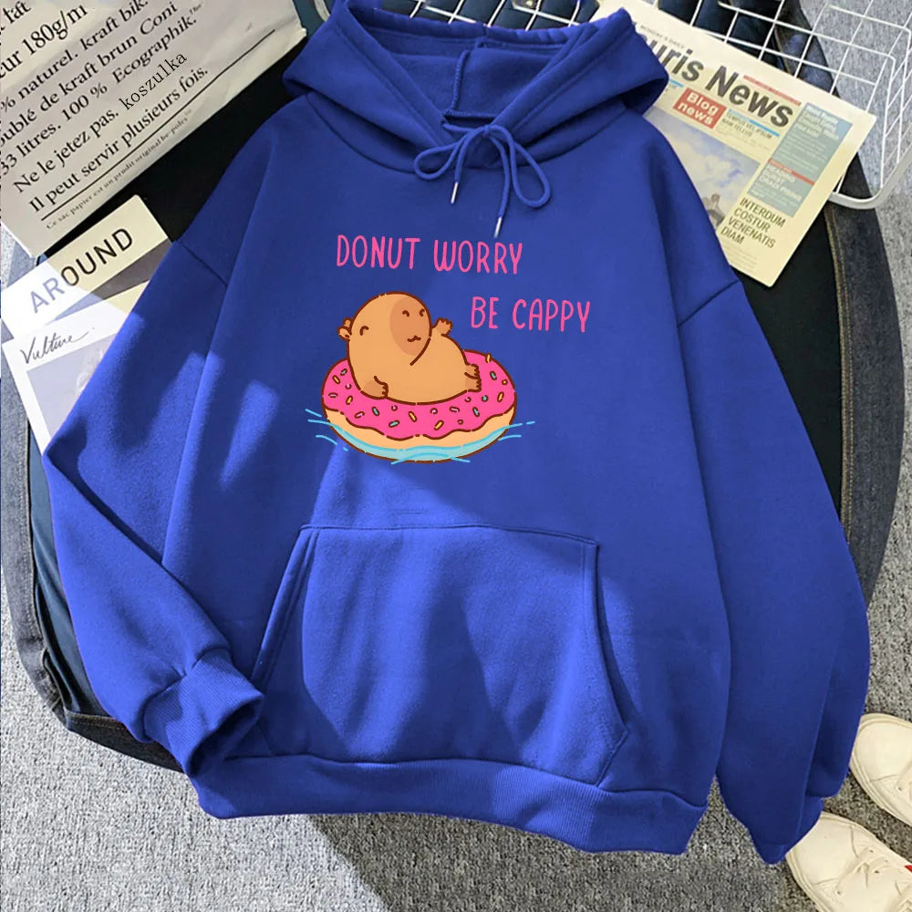 kawaiies-softtoys-plushies-kawaii-plush-Capybara Floating Donut Don't Worry Be Cappy Unisex Hoodies Apparel Blue XS 