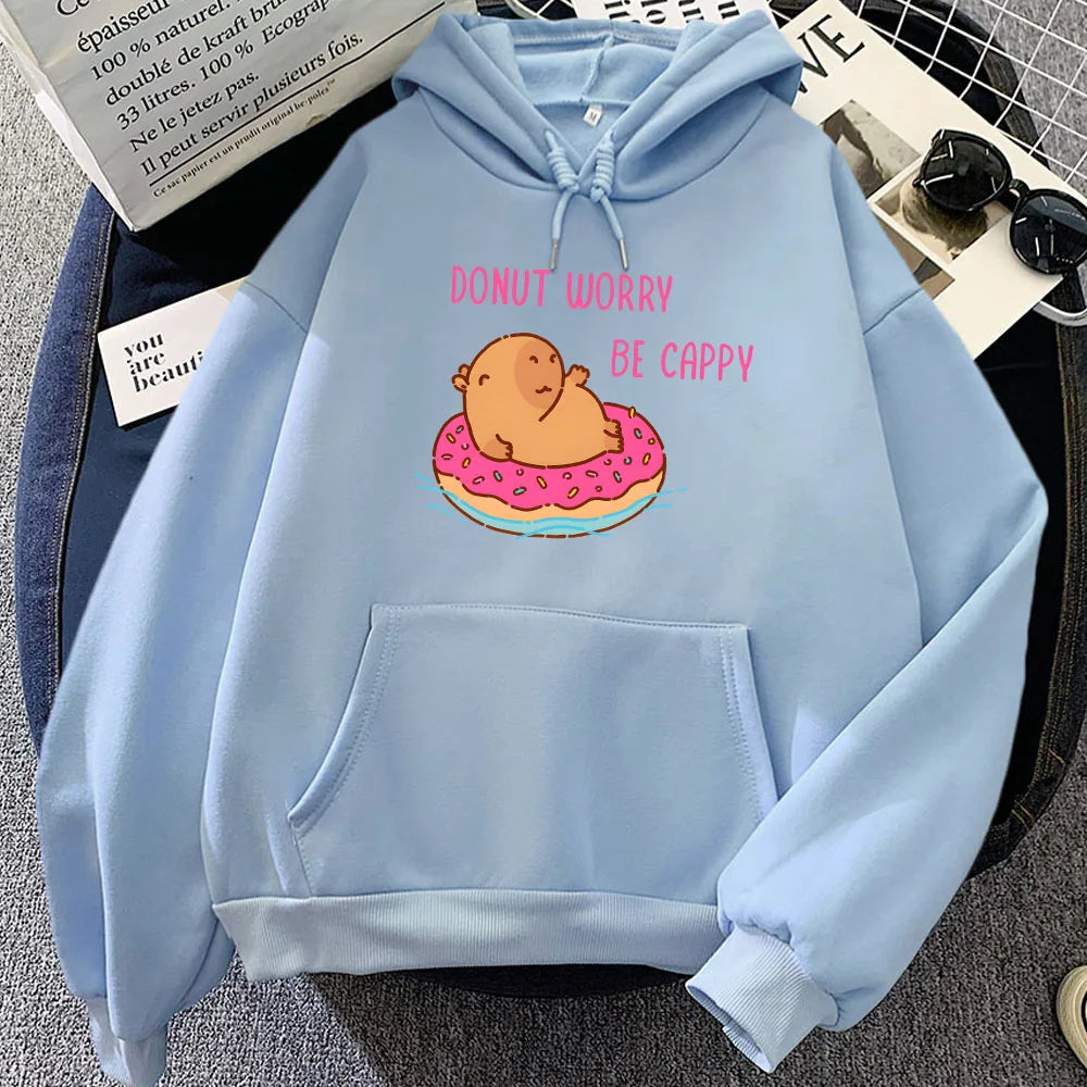 kawaiies-softtoys-plushies-kawaii-plush-Capybara Floating Donut Don't Worry Be Cappy Unisex Hoodies Apparel Sky Blue XS 