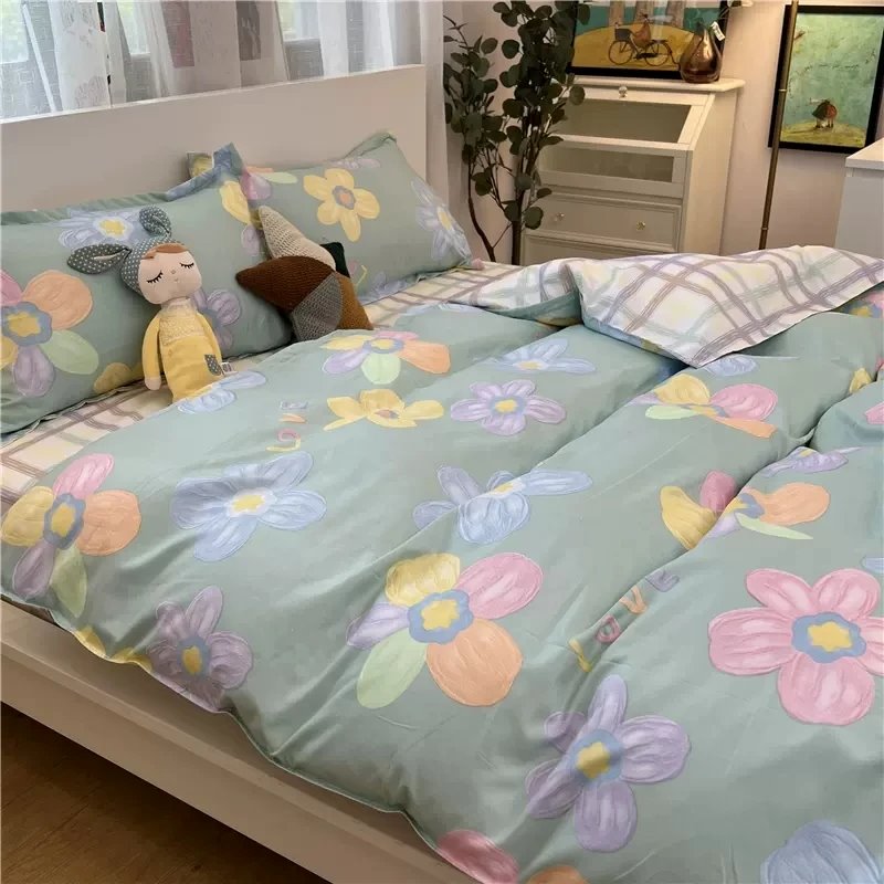 kawaiies-softtoys-plushies-kawaii-plush-Cartoon Floral Pink Purple Green Bedding Set Collection Home Decor 