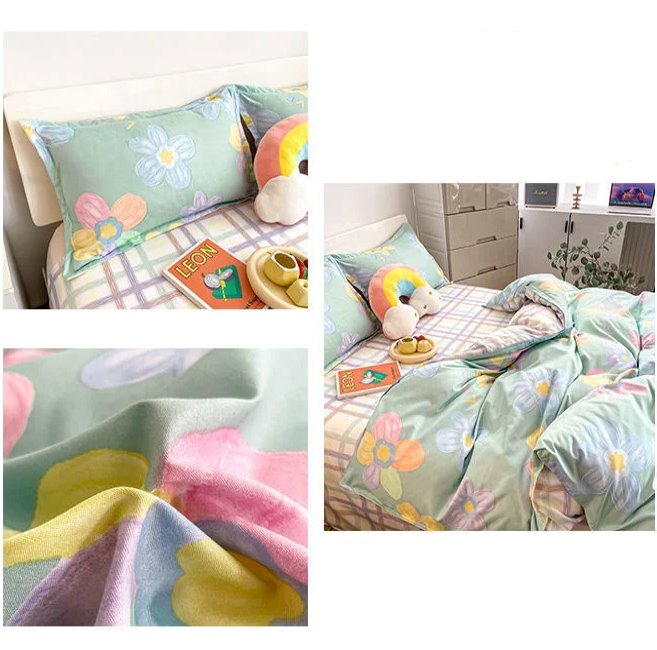 kawaiies-softtoys-plushies-kawaii-plush-Cartoon Floral Pink Purple Green Bedding Set Collection Home Decor 