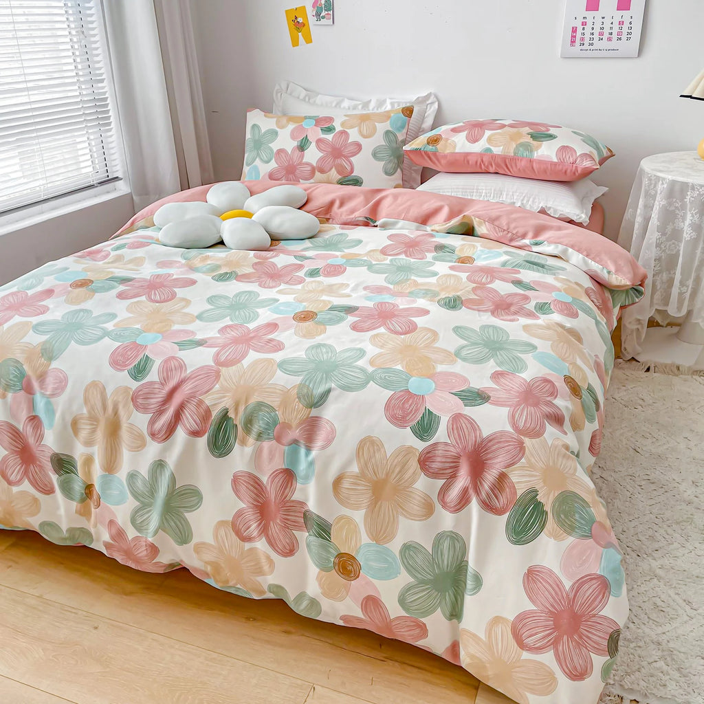 kawaiies-softtoys-plushies-kawaii-plush-Cartoon Floral Pink Purple Green Bedding Set Collection Home Decor 