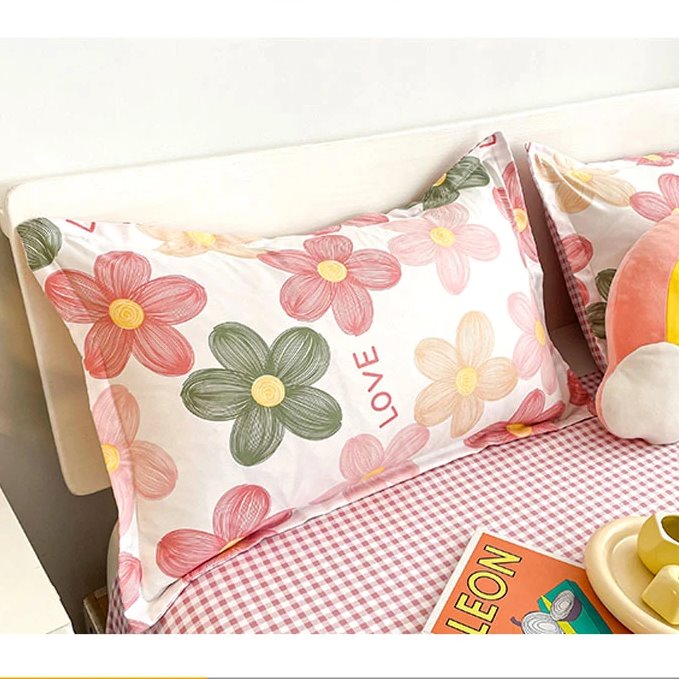 kawaiies-softtoys-plushies-kawaii-plush-Cartoon Floral Pink Purple Green Bedding Set Collection Home Decor 