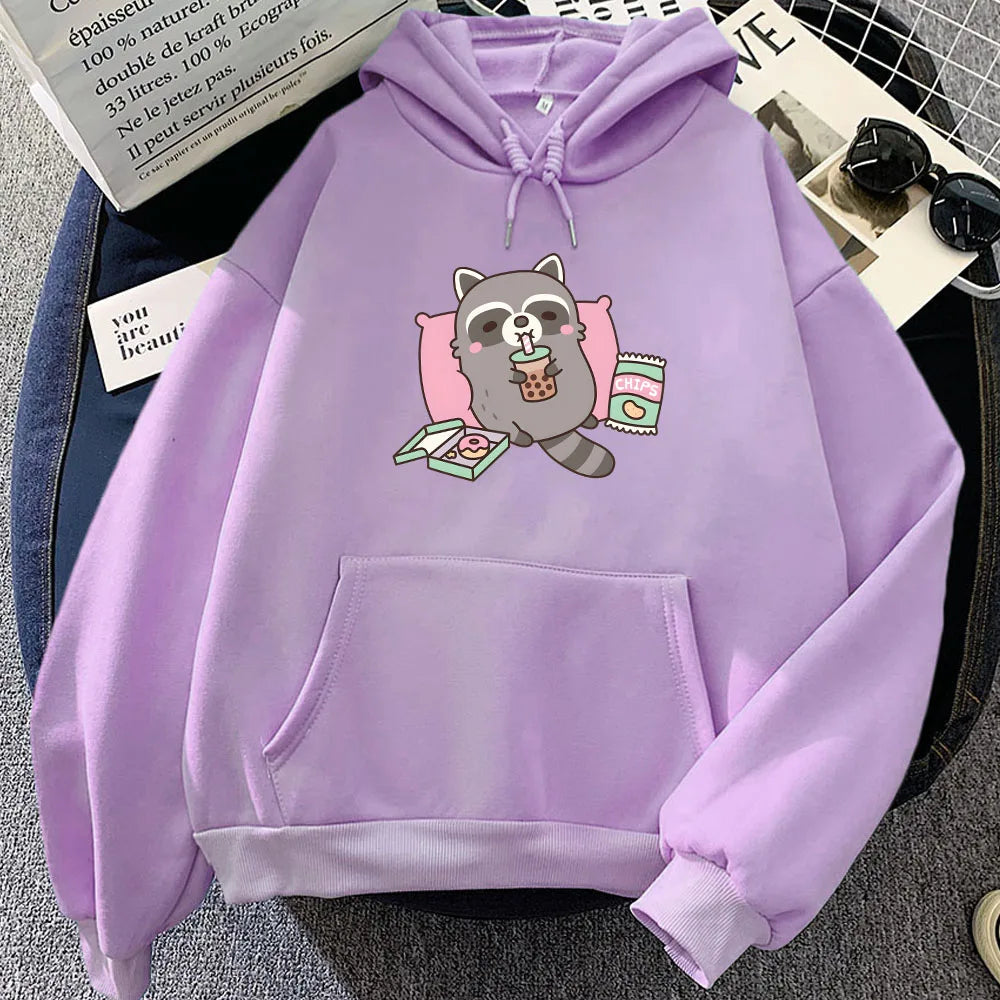 kawaiies-softtoys-plushies-kawaii-plush-Cartoon Raccoon Bubble Tea Unisex Hoodie Apparel Purple XS 