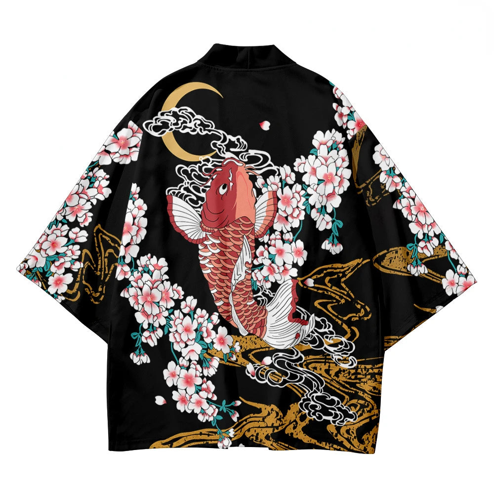 kawaiies-softtoys-plushies-kawaii-plush-Cherry Blossomg Koi Fish Black Kimono Two-Piece Set Kimono 