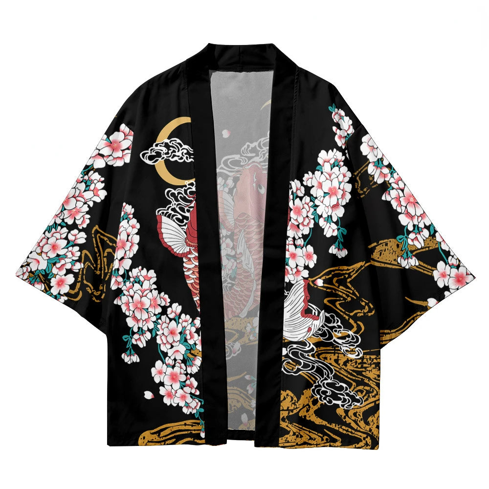 kawaiies-softtoys-plushies-kawaii-plush-Cherry Blossomg Koi Fish Black Kimono Two-Piece Set Kimono 