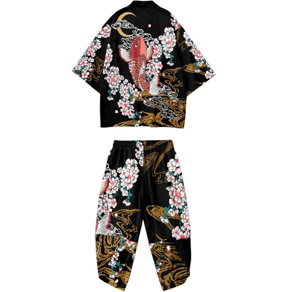 kawaiies-softtoys-plushies-kawaii-plush-Cherry Blossomg Koi Fish Black Kimono Two-Piece Set Kimono M 