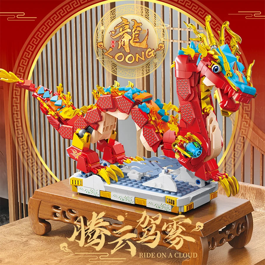 kawaiies-softtoys-plushies-kawaii-plush-Chinese Lunar Red Blue-Tipped Dragon Building Blocks Build it Without Box 