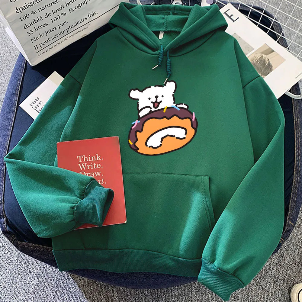 kawaiies-softtoys-plushies-kawaii-plush-Chocolate Donut Luckie the Dog Unisex Hoodie Apparel Dark Green XL 