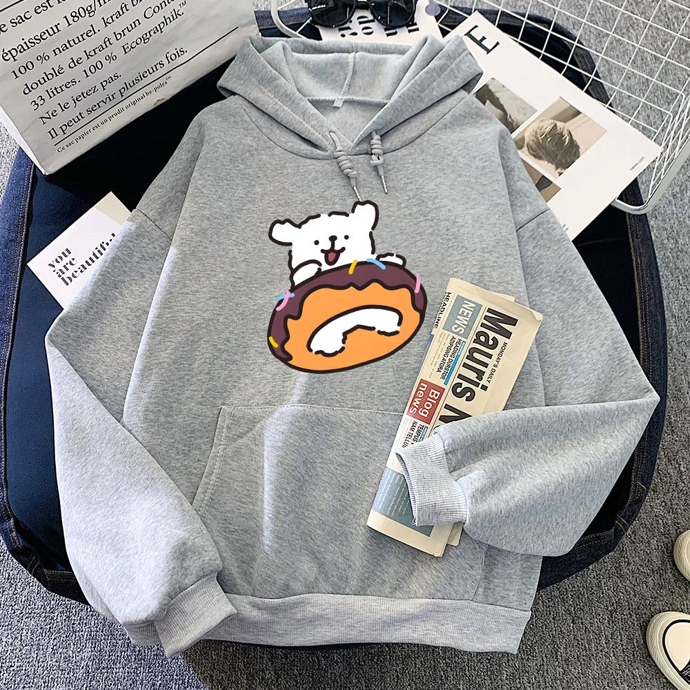 kawaiies-softtoys-plushies-kawaii-plush-Chocolate Donut Luckie the Dog Unisex Hoodie Apparel Gray XS 