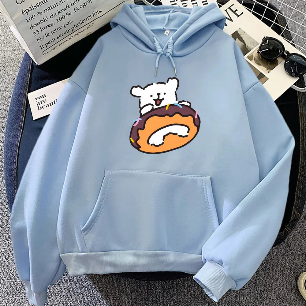 kawaiies-softtoys-plushies-kawaii-plush-Chocolate Donut Luckie the Dog Unisex Hoodie Apparel Light Blue XXL 