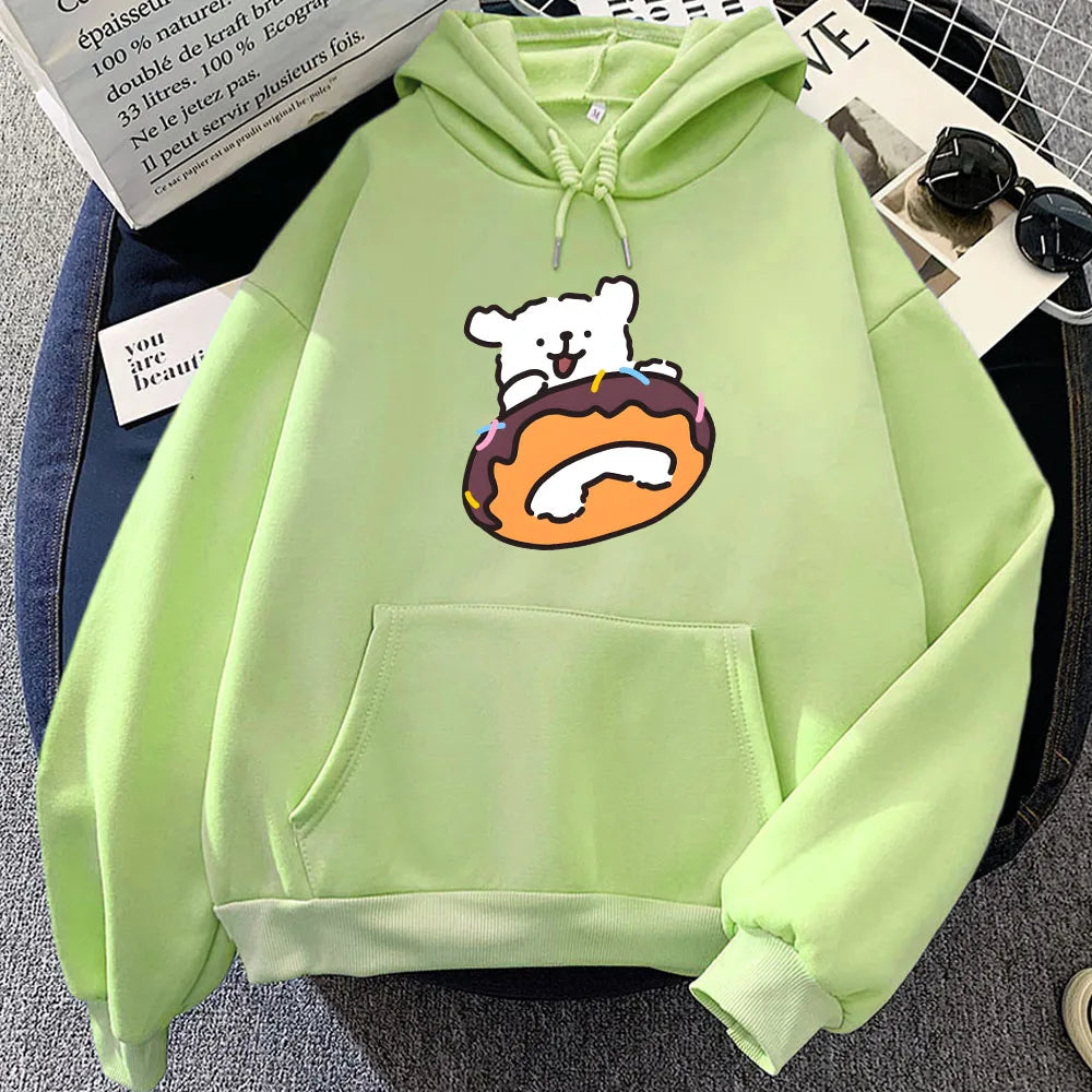 kawaiies-softtoys-plushies-kawaii-plush-Chocolate Donut Luckie the Dog Unisex Hoodie Apparel Light Green M 