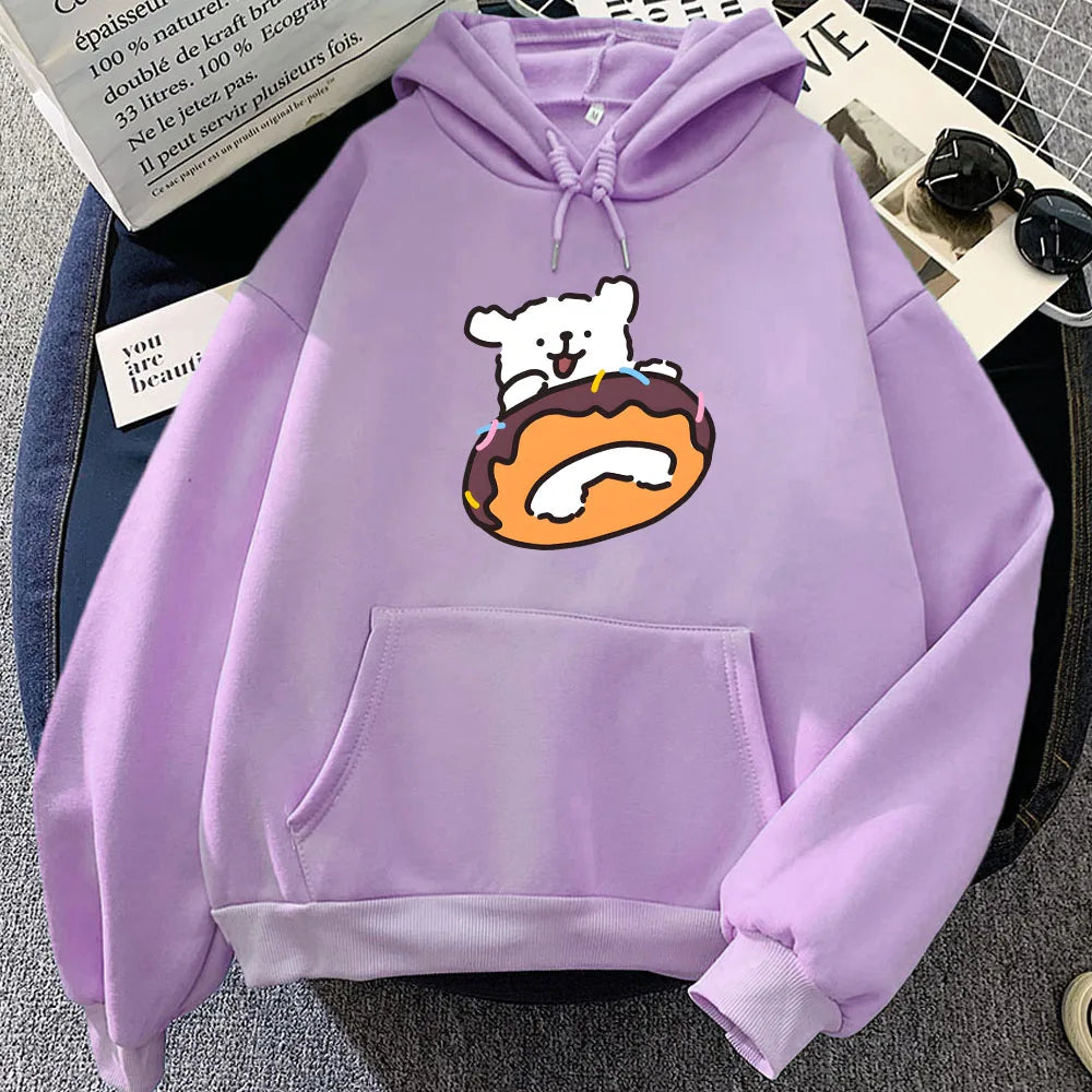 kawaiies-softtoys-plushies-kawaii-plush-Chocolate Donut Luckie the Dog Unisex Hoodie Apparel Light Purple XL 