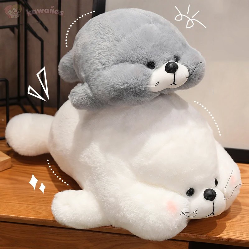 kawaiies-softtoys-plushies-kawaii-plush-Chubby Cheeks White Grey Seal Soft toy 