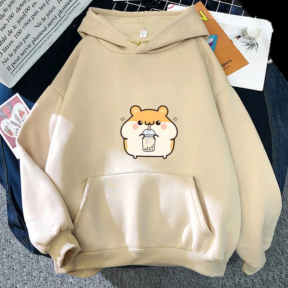 kawaiies-softtoys-plushies-kawaii-plush-Chubby Hamster Drinking Bubble Tea Unisex Hoodie Apparel Cream M 