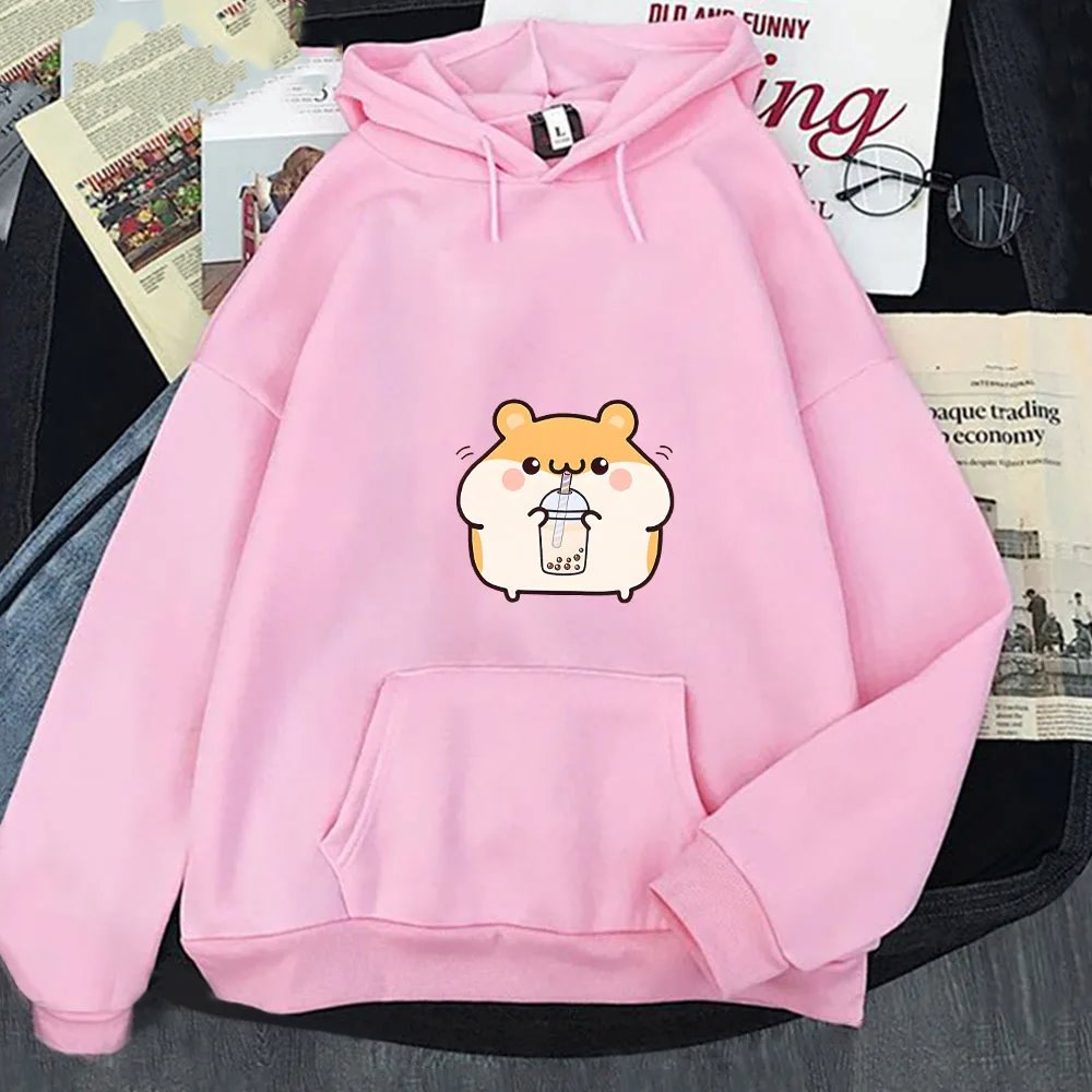 kawaiies-softtoys-plushies-kawaii-plush-Chubby Hamster Drinking Bubble Tea Unisex Hoodie Apparel Pink M 